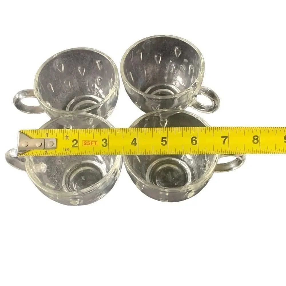 Vintage Hazel Atlas Set Lot of 4 Teardrop Clear Glass Mid Century Teacups Style